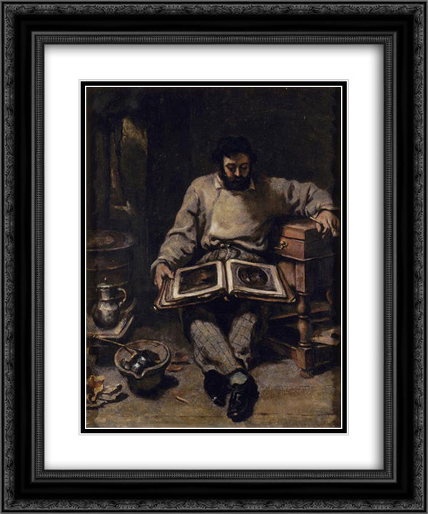 Marc Trapadoux is Examining the Book of Prints 20x24 Black Ornate Wood Framed Art Print Poster with Double Matting by Courbet, Gustave