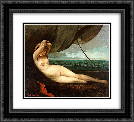 Nude Reclining by the Sea 22x20 Black Ornate Wood Framed Art Print Poster with Double Matting by Courbet, Gustave