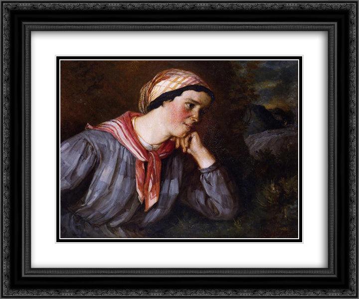 Peasant Wearing Madras 24x20 Black Ornate Wood Framed Art Print Poster with Double Matting by Courbet, Gustave