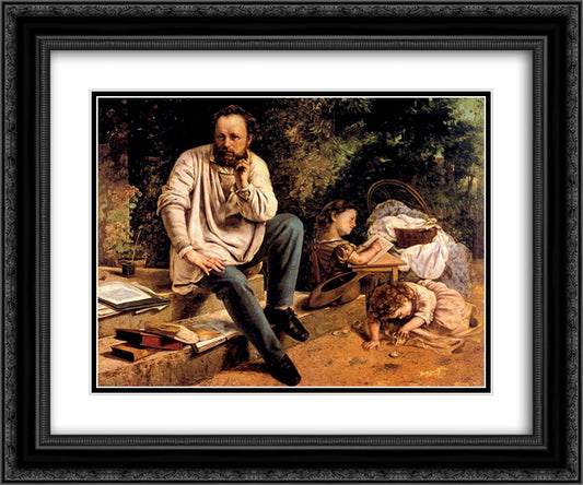 Pierre Joseph Proudhon and his children in 1853 24x20 Black Ornate Wood Framed Art Print Poster with Double Matting by Courbet, Gustave