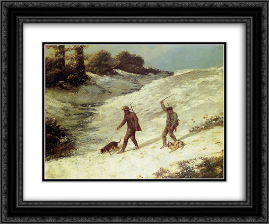 Poachers in the Snow 24x20 Black Ornate Wood Framed Art Print Poster with Double Matting by Courbet, Gustave