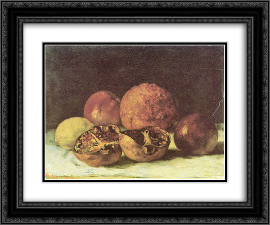 Pomegranates 24x20 Black Ornate Wood Framed Art Print Poster with Double Matting by Courbet, Gustave