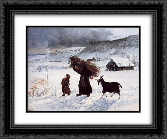 Poor Woman of the Village 24x20 Black Ornate Wood Framed Art Print Poster with Double Matting by Courbet, Gustave