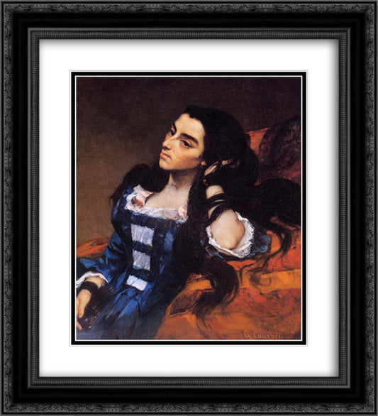 Portrait of a Spanish Lady 20x22 Black Ornate Wood Framed Art Print Poster with Double Matting by Courbet, Gustave