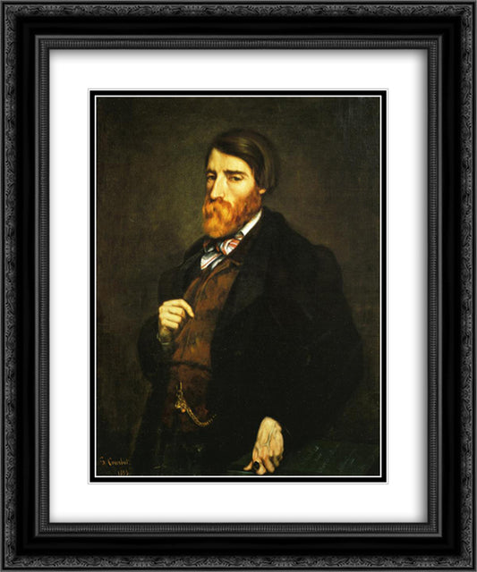 Portrait of Alfred Bruyas (Painting Solution) 20x24 Black Ornate Wood Framed Art Print Poster with Double Matting by Courbet, Gustave