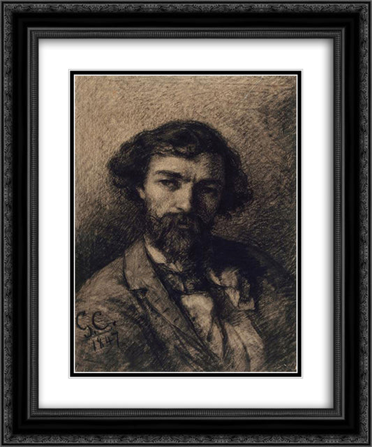 Portrait of Alphonse Promayet 20x24 Black Ornate Wood Framed Art Print Poster with Double Matting by Courbet, Gustave