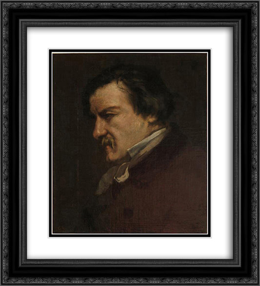 Portrait of Champfleury 20x22 Black Ornate Wood Framed Art Print Poster with Double Matting by Courbet, Gustave