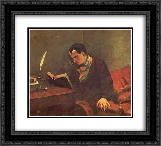 Portrait of Charles Baudelaire 22x20 Black Ornate Wood Framed Art Print Poster with Double Matting by Courbet, Gustave