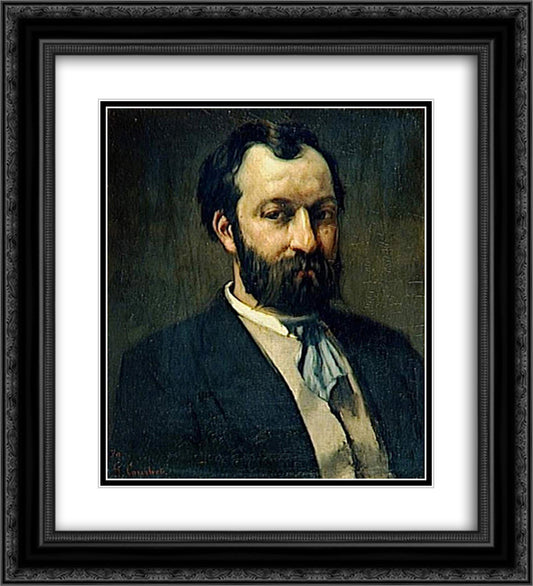 Portrait of Jules Antoine Castagnary 20x22 Black Ornate Wood Framed Art Print Poster with Double Matting by Courbet, Gustave