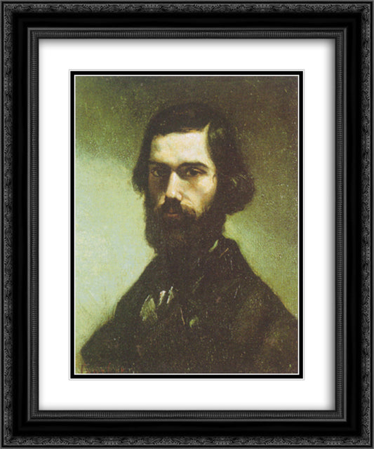 Portrait of Jules Valles 20x24 Black Ornate Wood Framed Art Print Poster with Double Matting by Courbet, Gustave