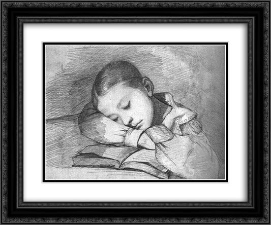 Portrait of Juliette Courbet as a Sleeping Child 24x20 Black Ornate Wood Framed Art Print Poster with Double Matting by Courbet, Gustave