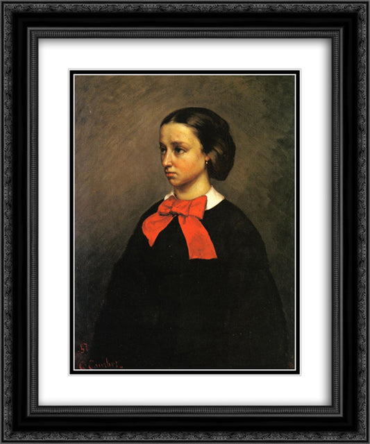 Portrait of Mlle. Jacquet 20x24 Black Ornate Wood Framed Art Print Poster with Double Matting by Courbet, Gustave