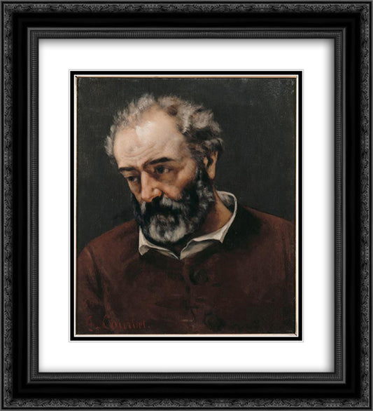 Portrait of Paul Chenavard 20x22 Black Ornate Wood Framed Art Print Poster with Double Matting by Courbet, Gustave