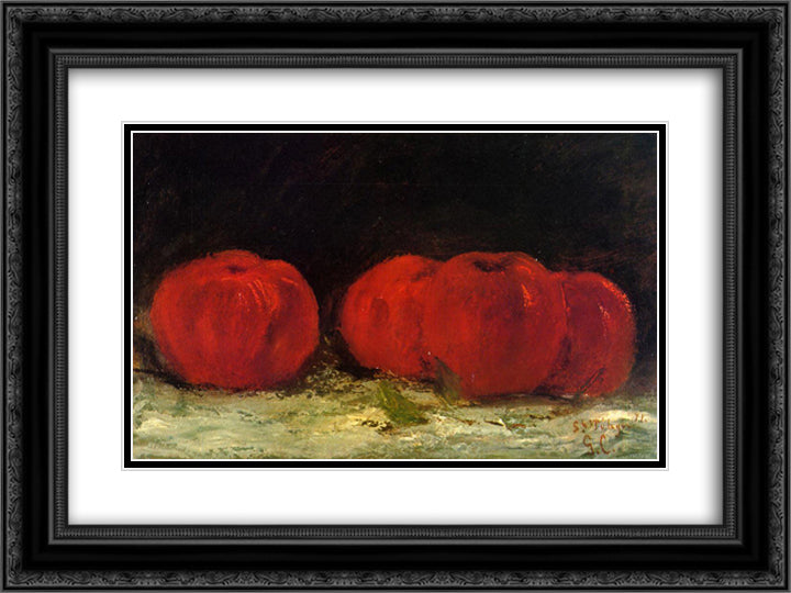 Red Apples 24x18 Black Ornate Wood Framed Art Print Poster with Double Matting by Courbet, Gustave