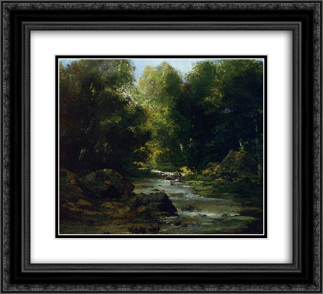 River Landscape 22x20 Black Ornate Wood Framed Art Print Poster with Double Matting by Courbet, Gustave
