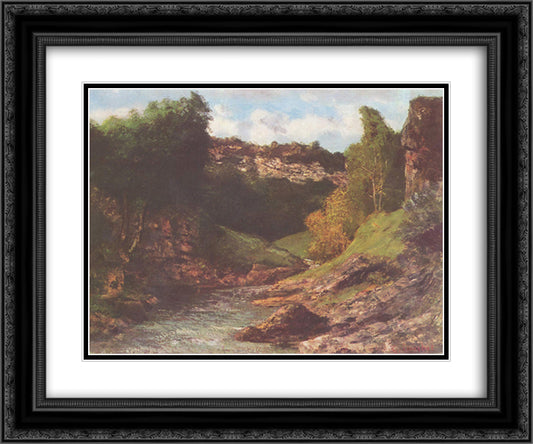 Rocky Landscape 24x20 Black Ornate Wood Framed Art Print Poster with Double Matting by Courbet, Gustave