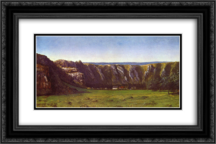 Rocky landscape near Flagey 24x16 Black Ornate Wood Framed Art Print Poster with Double Matting by Courbet, Gustave