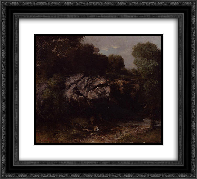 Rocky Landscape with Figure 22x20 Black Ornate Wood Framed Art Print Poster with Double Matting by Courbet, Gustave