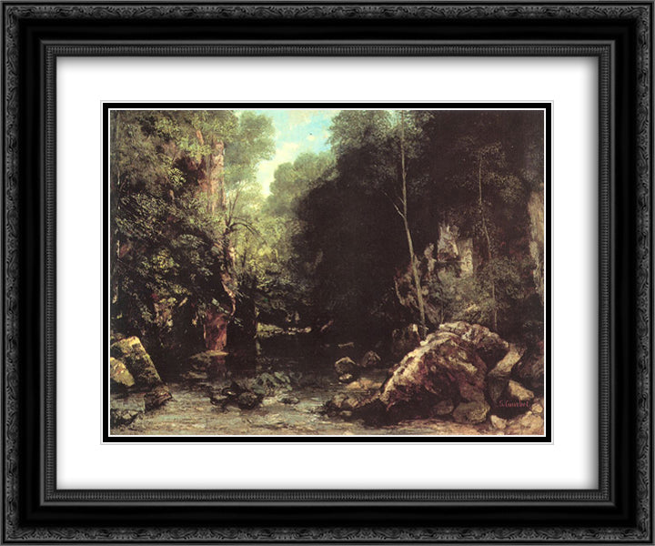 Rocky River Valley 24x20 Black Ornate Wood Framed Art Print Poster with Double Matting by Courbet, Gustave