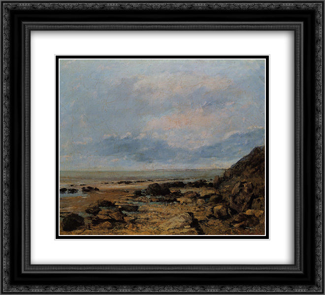 Rocky Seashore 22x20 Black Ornate Wood Framed Art Print Poster with Double Matting by Courbet, Gustave