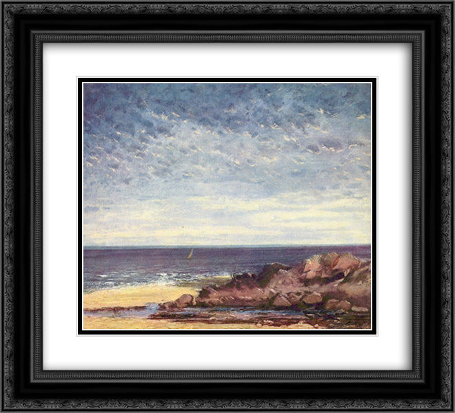 Sea Coast in Normandy 22x20 Black Ornate Wood Framed Art Print Poster with Double Matting by Courbet, Gustave