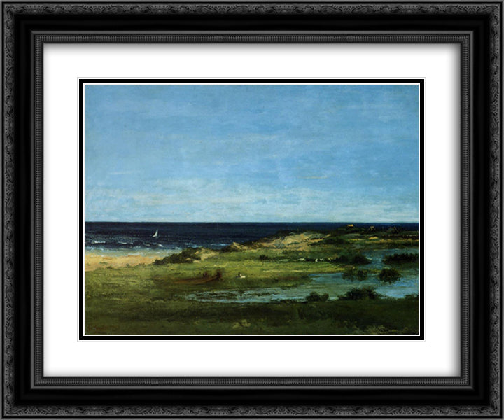 Seacoast (Souvenir of Les Cabanes) 24x20 Black Ornate Wood Framed Art Print Poster with Double Matting by Courbet, Gustave