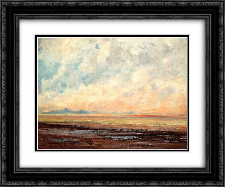 Seascape 24x20 Black Ornate Wood Framed Art Print Poster with Double Matting by Courbet, Gustave