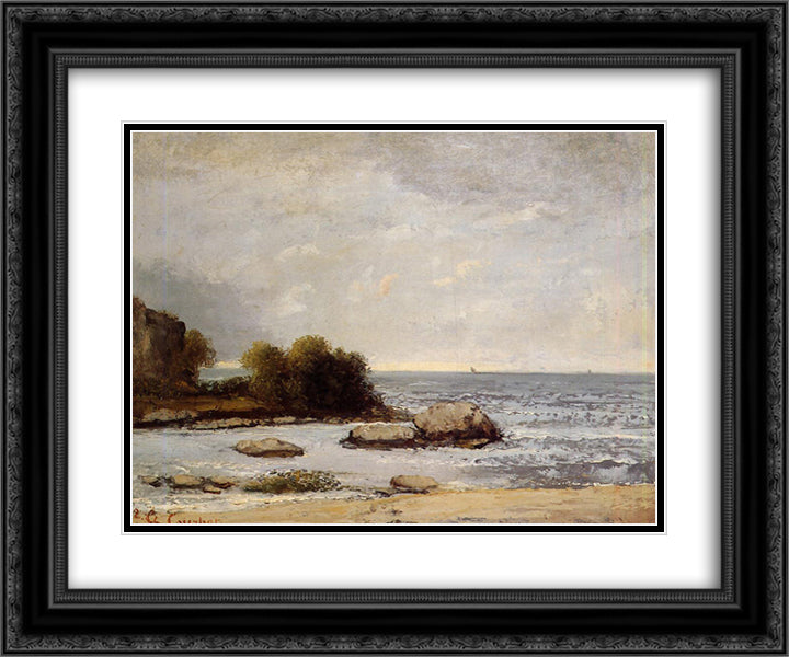 Seascape at Saint Aubin 24x20 Black Ornate Wood Framed Art Print Poster with Double Matting by Courbet, Gustave