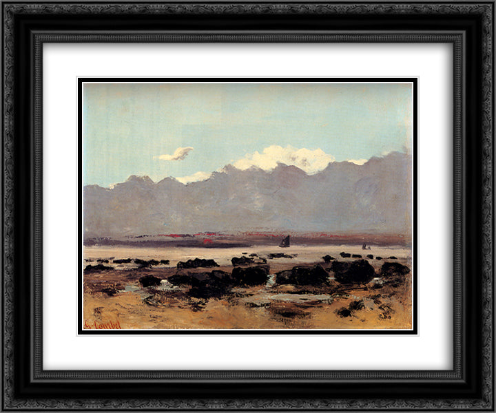 Seascape Near Trouville 24x20 Black Ornate Wood Framed Art Print Poster with Double Matting by Courbet, Gustave