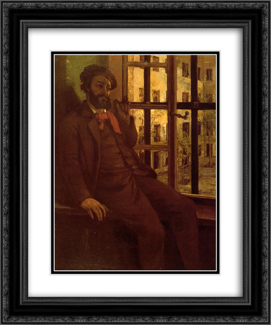 Self-Portrait at Sainte Pelagie 20x24 Black Ornate Wood Framed Art Print Poster with Double Matting by Courbet, Gustave