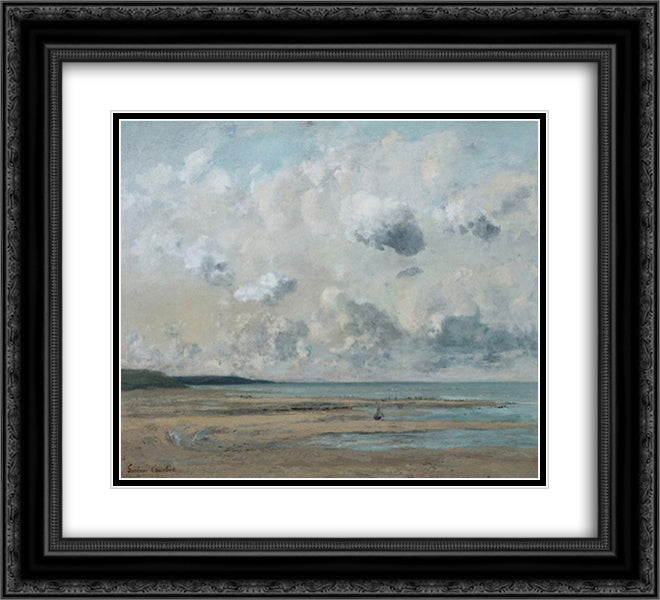Shores of Normandy 22x20 Black Ornate Wood Framed Art Print Poster with Double Matting by Courbet, Gustave