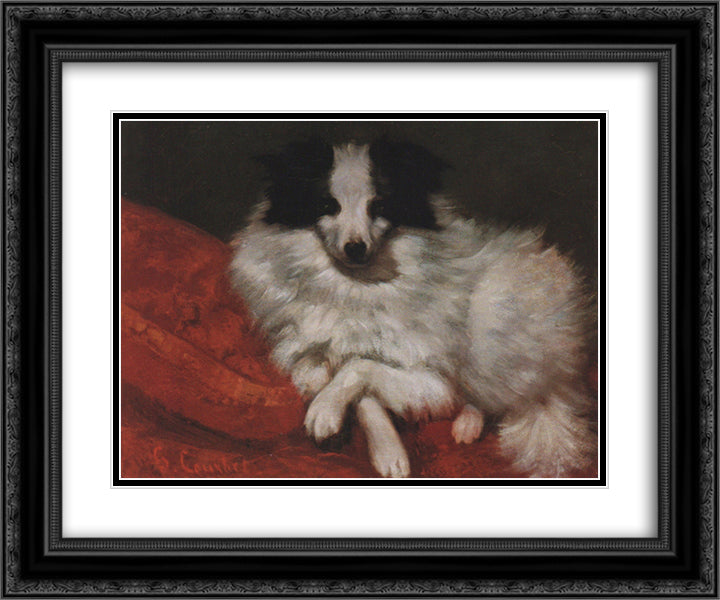 Sitting on Cushions Dog 24x20 Black Ornate Wood Framed Art Print Poster with Double Matting by Courbet, Gustave