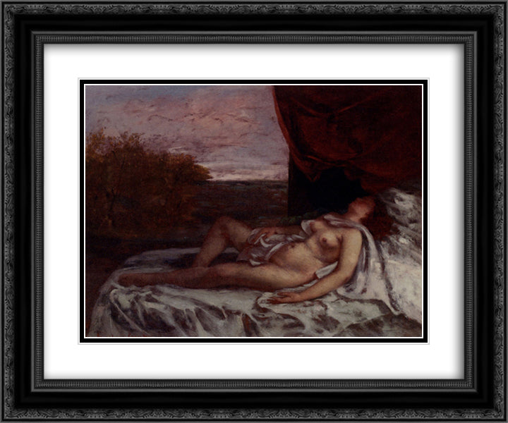 Sleeping Nude 24x20 Black Ornate Wood Framed Art Print Poster with Double Matting by Courbet, Gustave