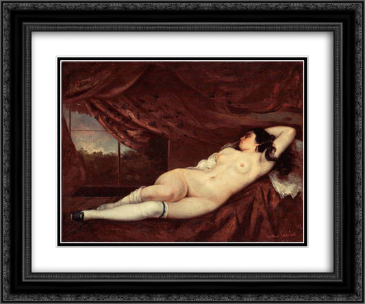 Sleeping Nude Woman 24x20 Black Ornate Wood Framed Art Print Poster with Double Matting by Courbet, Gustave