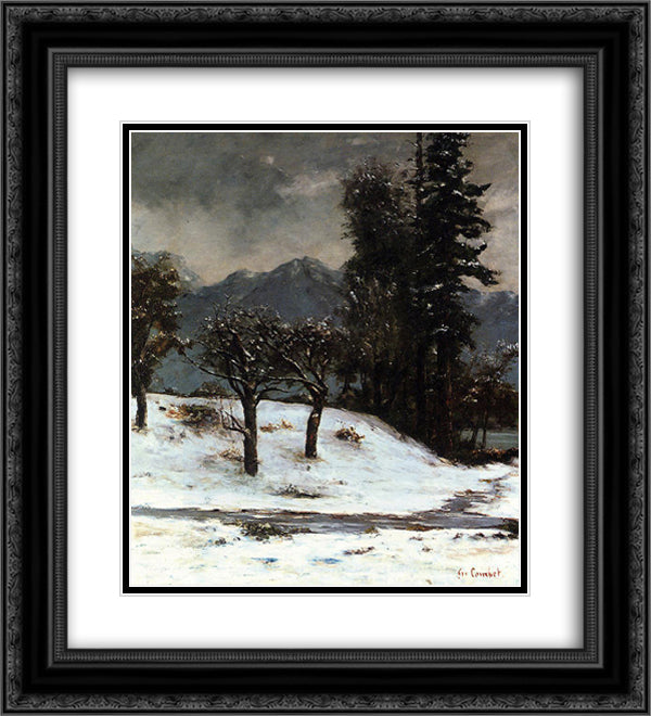 Snow 20x22 Black Ornate Wood Framed Art Print Poster with Double Matting by Courbet, Gustave