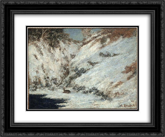 Snow Landscape in Jura 24x20 Black Ornate Wood Framed Art Print Poster with Double Matting by Courbet, Gustave