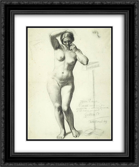 Standing Fermale Nude 20x24 Black Ornate Wood Framed Art Print Poster with Double Matting by Courbet, Gustave