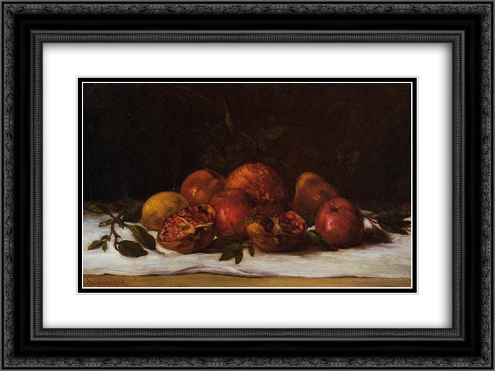Still Life 24x18 Black Ornate Wood Framed Art Print Poster with Double Matting by Courbet, Gustave