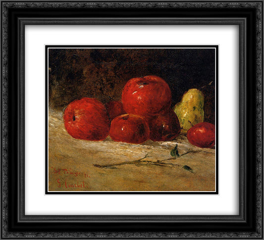 Still Life Apples and Pears 22x20 Black Ornate Wood Framed Art Print Poster with Double Matting by Courbet, Gustave