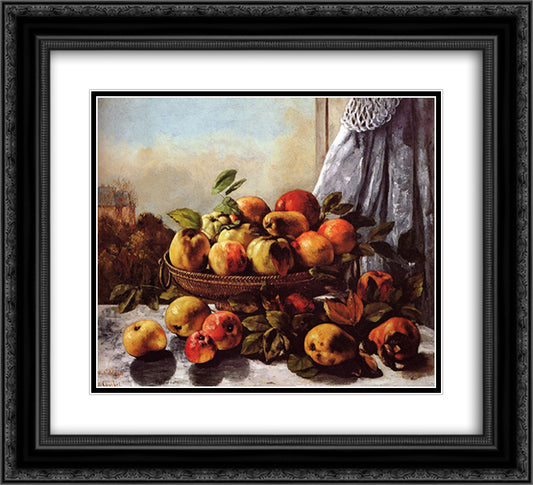 Still Life Fruit 22x20 Black Ornate Wood Framed Art Print Poster with Double Matting by Courbet, Gustave