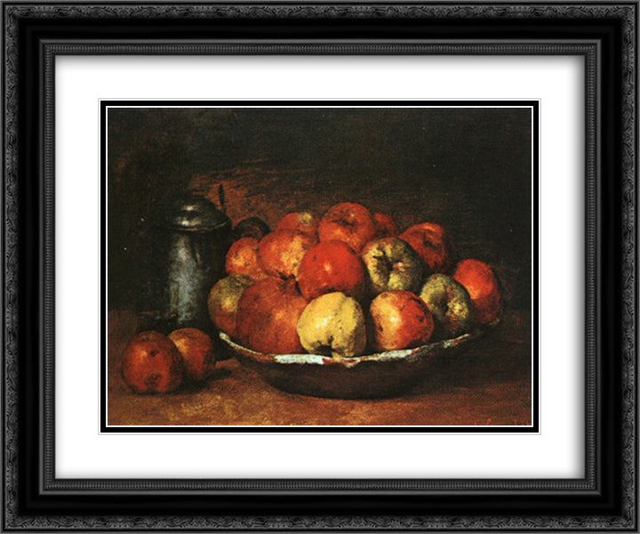Still Life with Apples and Pomegranates 24x20 Black Ornate Wood Framed Art Print Poster with Double Matting by Courbet, Gustave