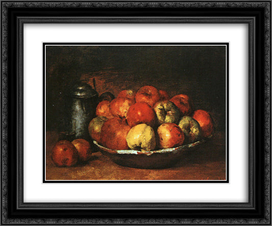 Still Life with Apples and Pomegranates 24x20 Black Ornate Wood Framed Art Print Poster with Double Matting by Courbet, Gustave