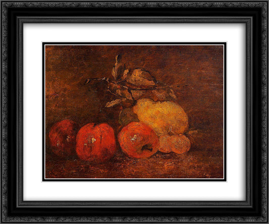 Still Life with Pears and Apples 24x20 Black Ornate Wood Framed Art Print Poster with Double Matting by Courbet, Gustave