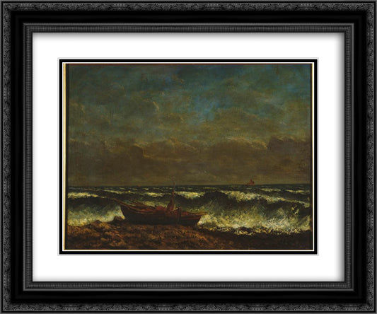 Stormy Sea (The Wave) 24x20 Black Ornate Wood Framed Art Print Poster with Double Matting by Courbet, Gustave