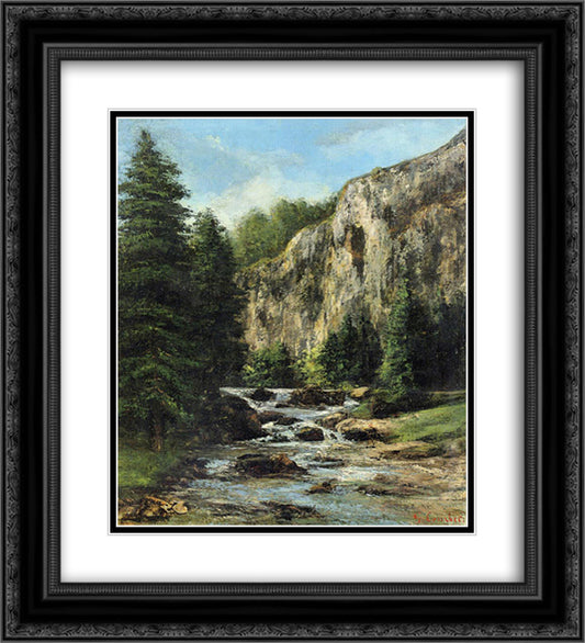 Study for Landscape with Waterfall 20x22 Black Ornate Wood Framed Art Print Poster with Double Matting by Courbet, Gustave
