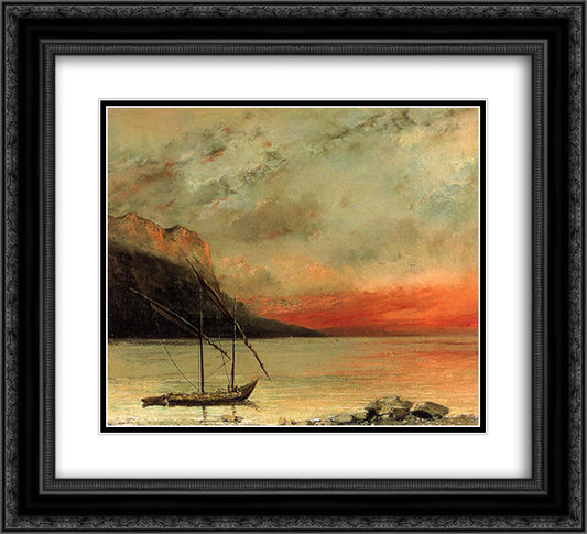 Sunset over Lake Leman 22x20 Black Ornate Wood Framed Art Print Poster with Double Matting by Courbet, Gustave