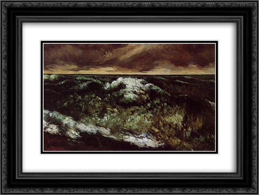 The Angry Sea 24x18 Black Ornate Wood Framed Art Print Poster with Double Matting by Courbet, Gustave