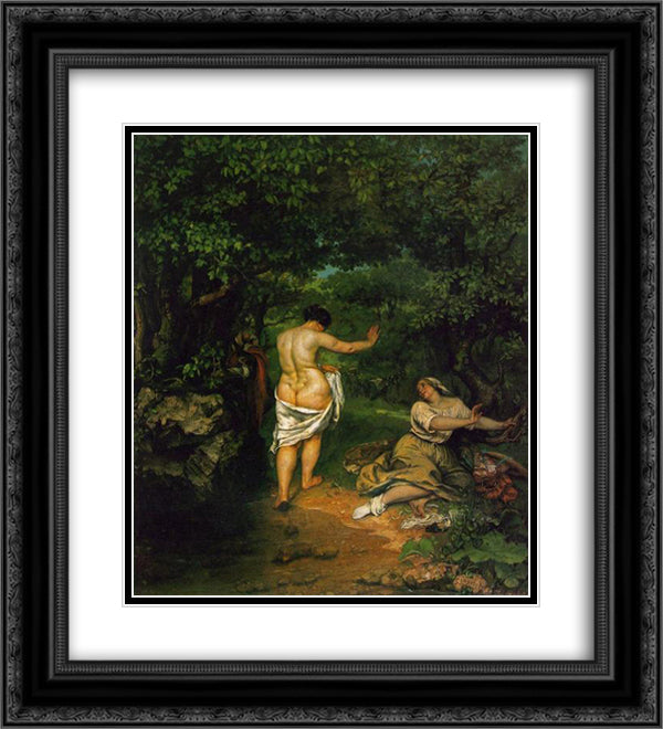 The Bathers 20x22 Black Ornate Wood Framed Art Print Poster with Double Matting by Courbet, Gustave