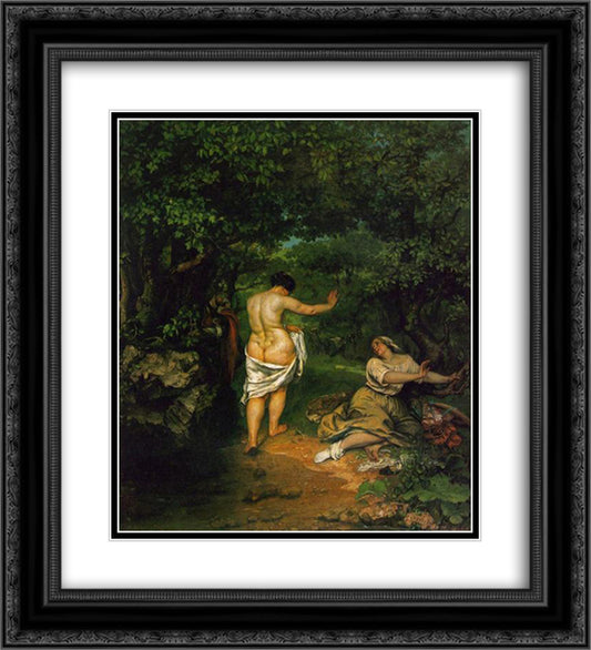 The Bathers 20x22 Black Ornate Wood Framed Art Print Poster with Double Matting by Courbet, Gustave