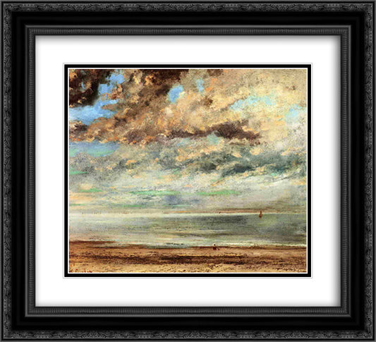 The Beach, Sunset 22x20 Black Ornate Wood Framed Art Print Poster with Double Matting by Courbet, Gustave